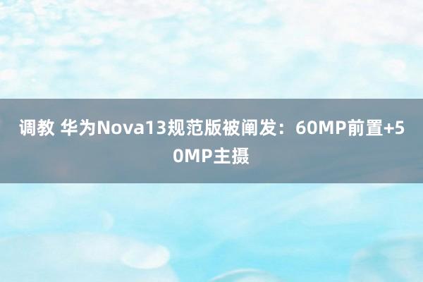 调教 华为Nova13规范版被阐发：60MP前置+50MP主摄