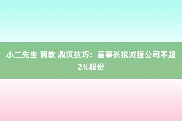 小二先生 调教 鼎汉技巧：董事长拟减捏公司不超2%股份