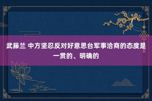 武藤兰 中方坚忍反对好意思台军事洽商的态度是一贯的、明确的