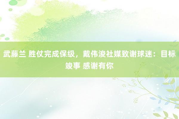 武藤兰 胜仗完成保级，戴伟浚社媒致谢球迷：目标竣事 感谢有你