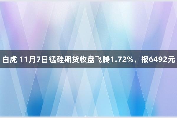 白虎 11月7日锰硅期货收盘飞腾1.72%，报6492元