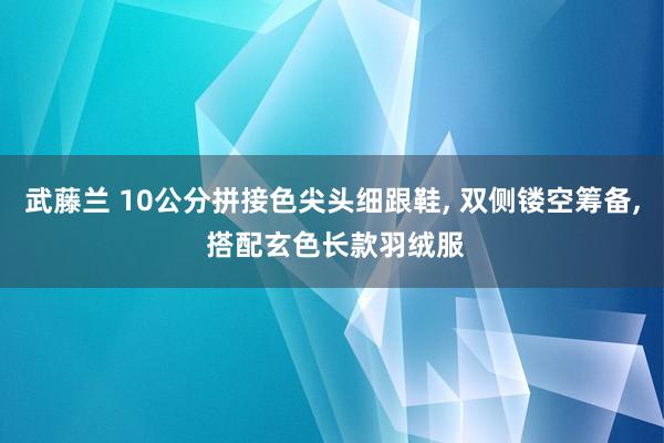 武藤兰 10公分拼接色尖头细跟鞋， 双侧镂空筹备， 搭配玄色长款羽绒服